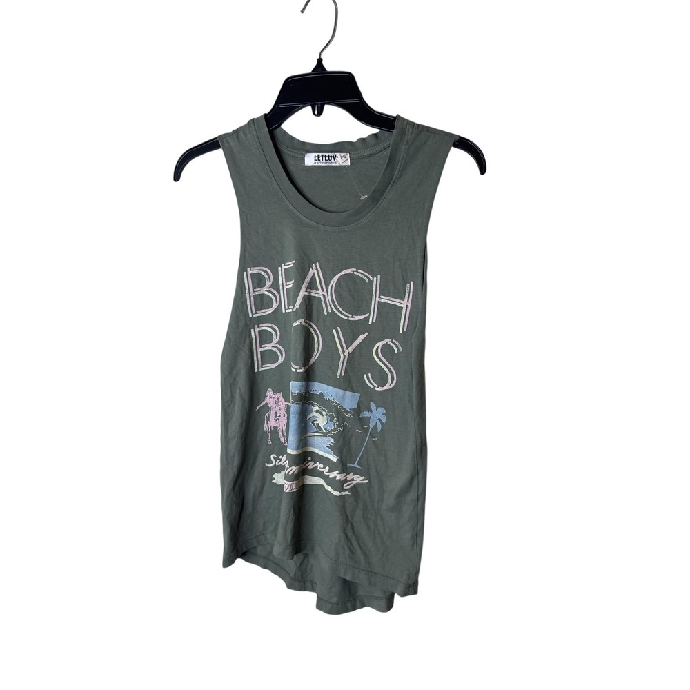 LETLUV Muscle Tank Top Womens XXS Green Beach Boys Silver‎ Anniversary Graphic